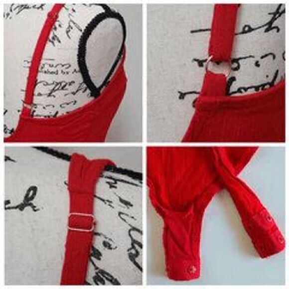 ❤️ FREE PEOPLE Larissa Tank V-Neck Thong Snap Button Red Bodysuit SIZE S - Picture 13 of 16